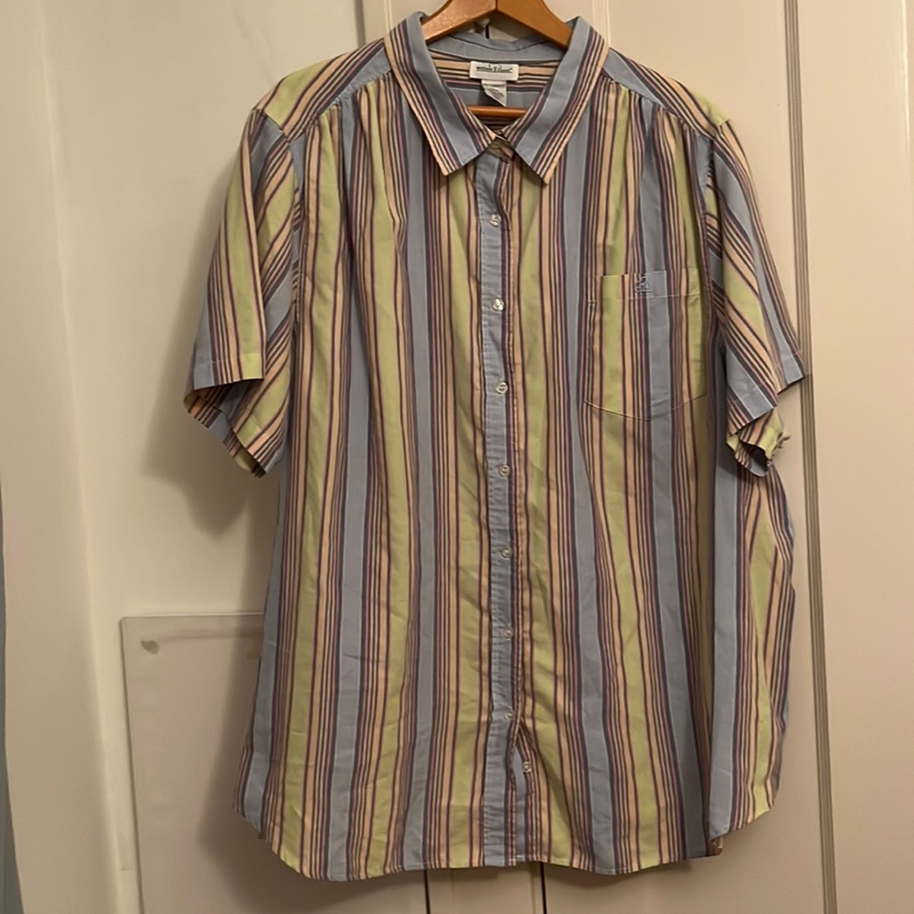 ✅ WILLOW LANE Colorful Striped Button Down Shirt Top Size 28W